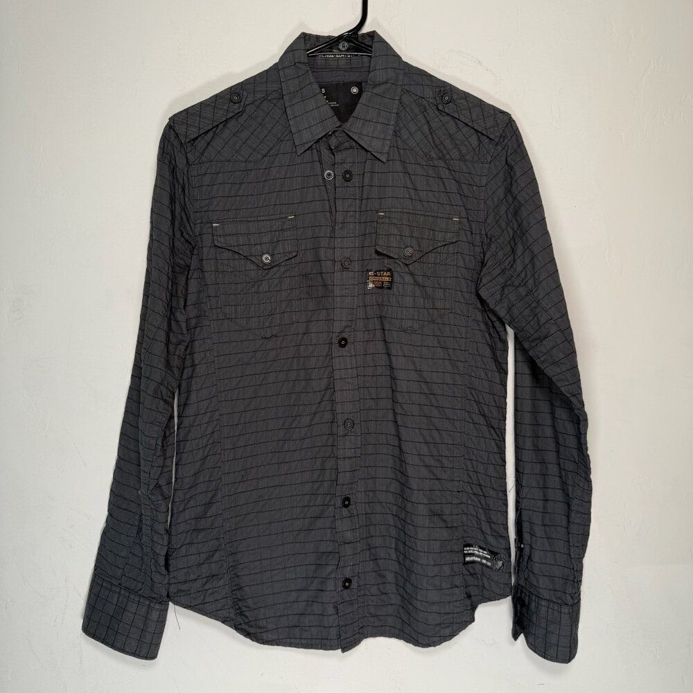 G-Star Raw Charcoal Gray Quilted Snap Front Full Zip Utility Shirt Jacket Small